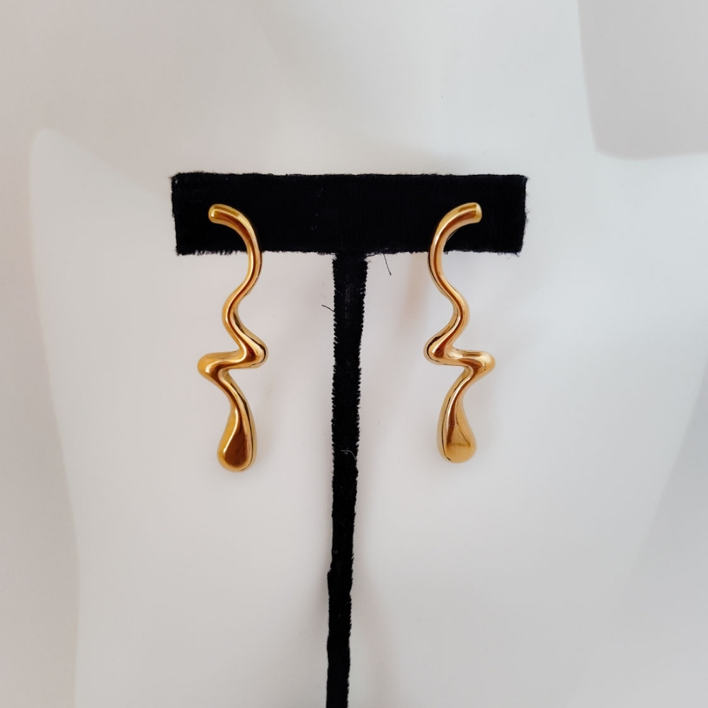 Liquid Drop 18 Carat Gold Overlay Earrings New Without Tags - Picture 3 of 3
